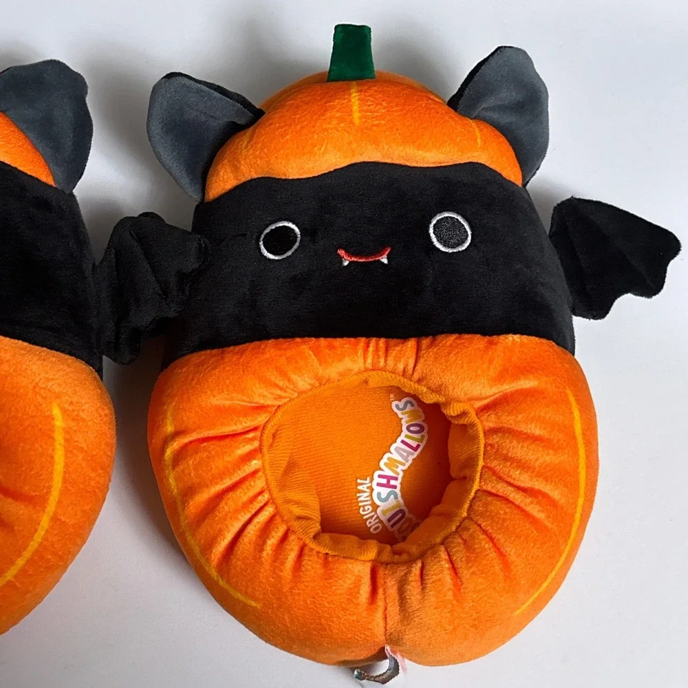 Squishmallows Slippers 2/3 Orange Black Pumpkin Bat Plush Halloween Cozy Shoes